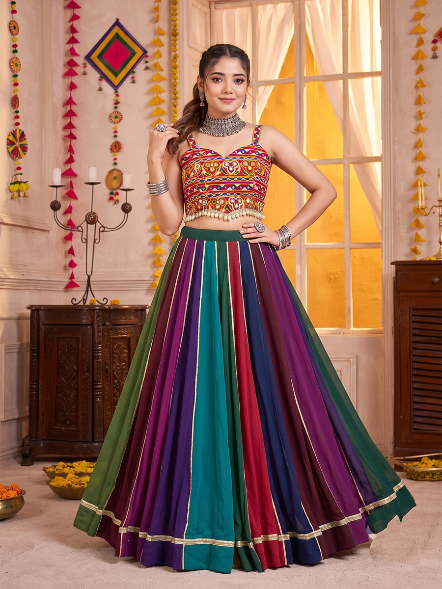 Multi Georgette Gota Patti Border Wedding Reception Festival Party Wear Circular Lehenga Choli