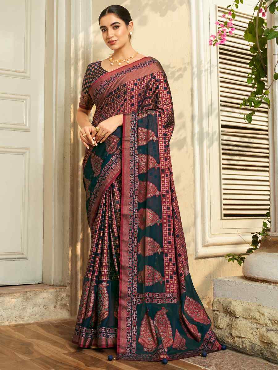 Multi Georgette Handwoven Festival Wedding Fancy Heavy Border Saree