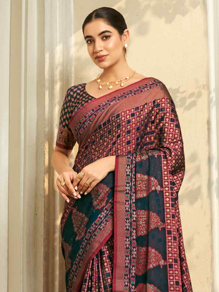 Multi Georgette Handwoven Festival Wedding Fancy Heavy Border Saree