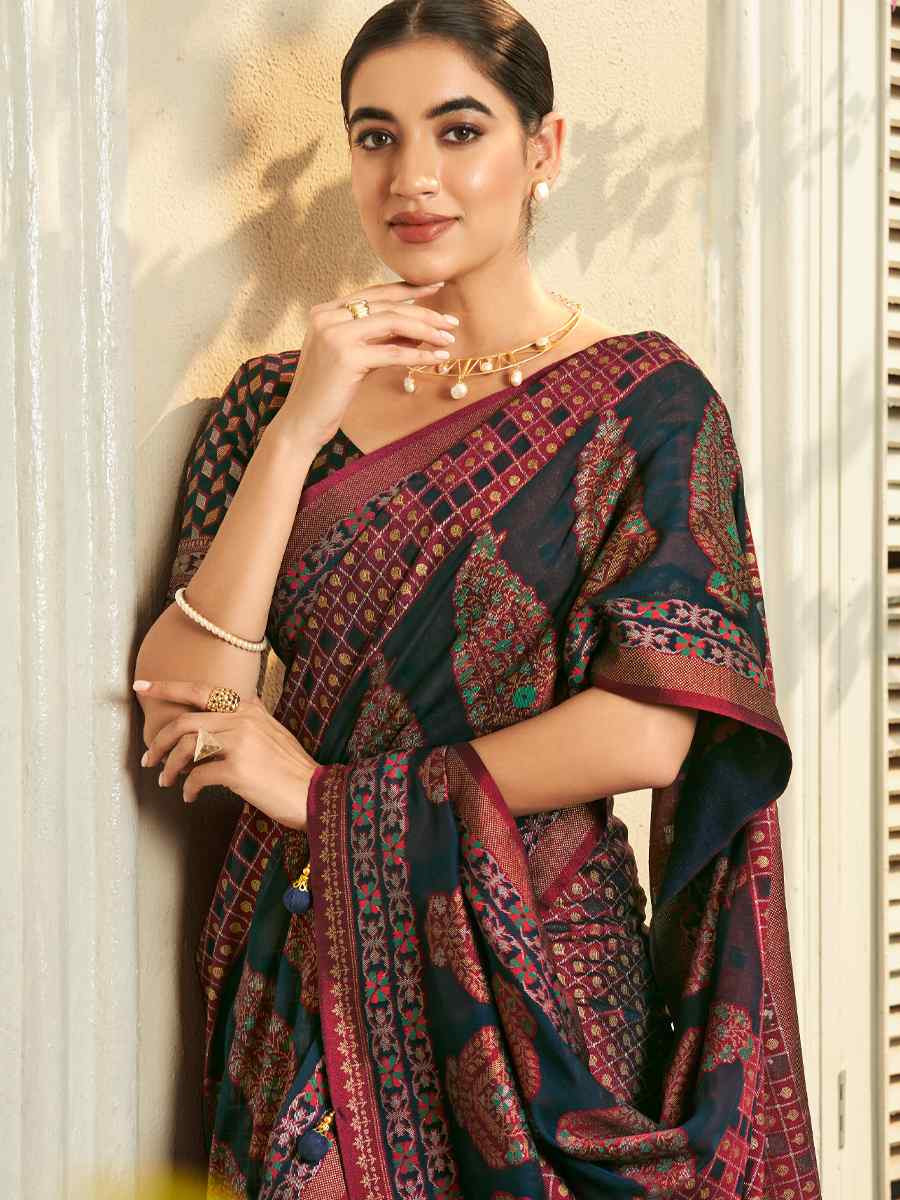 Multi Georgette Handwoven Festival Wedding Fancy Heavy Border Saree
