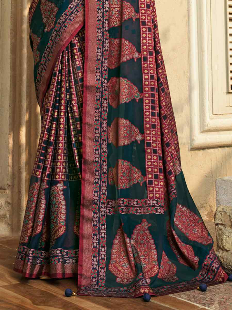 Multi Georgette Handwoven Festival Wedding Fancy Heavy Border Saree
