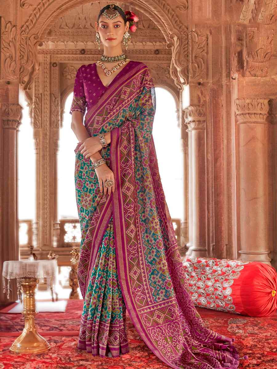 Multi Georgette Patola Printed Festival Wedding Fancy Heavy Border Saree