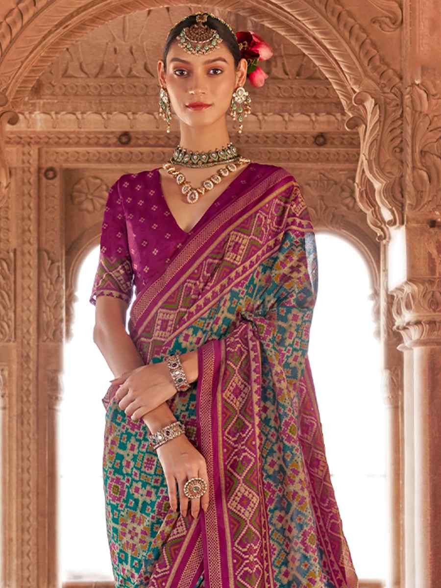 Multi Georgette Patola Printed Festival Wedding Fancy Heavy Border Saree