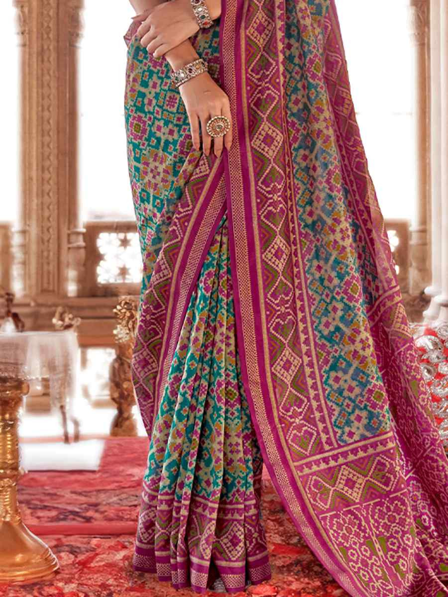 Multi Georgette Patola Printed Festival Wedding Fancy Heavy Border Saree