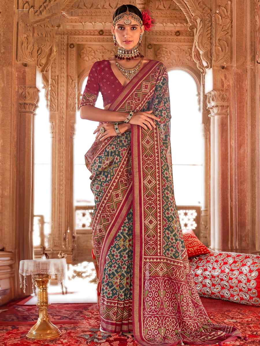 Multi Georgette Patola Printed Festival Wedding Fancy Heavy Border Saree