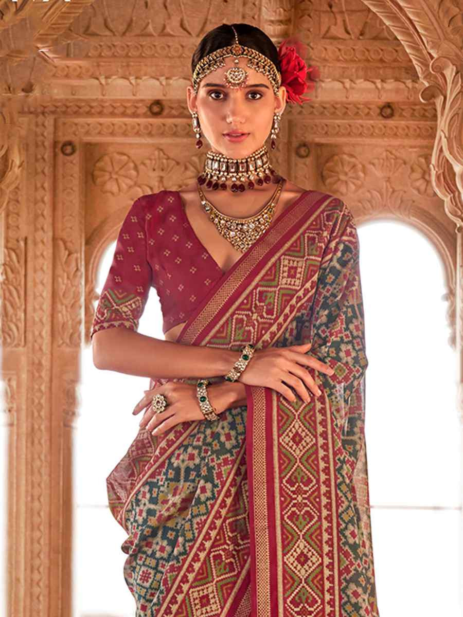 Multi Georgette Patola Printed Festival Wedding Fancy Heavy Border Saree
