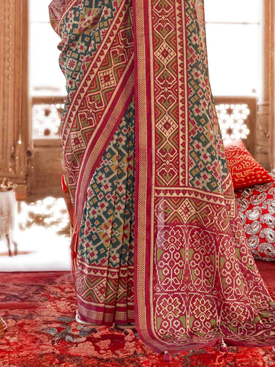 Multi Georgette Patola Printed Festival Wedding Fancy Heavy Border Saree