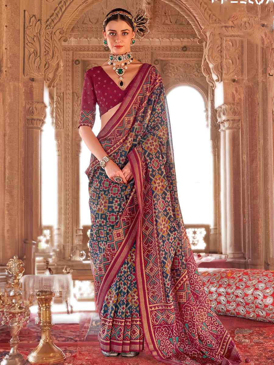 Multi Georgette Patola Printed Festival Wedding Fancy Heavy Border Saree