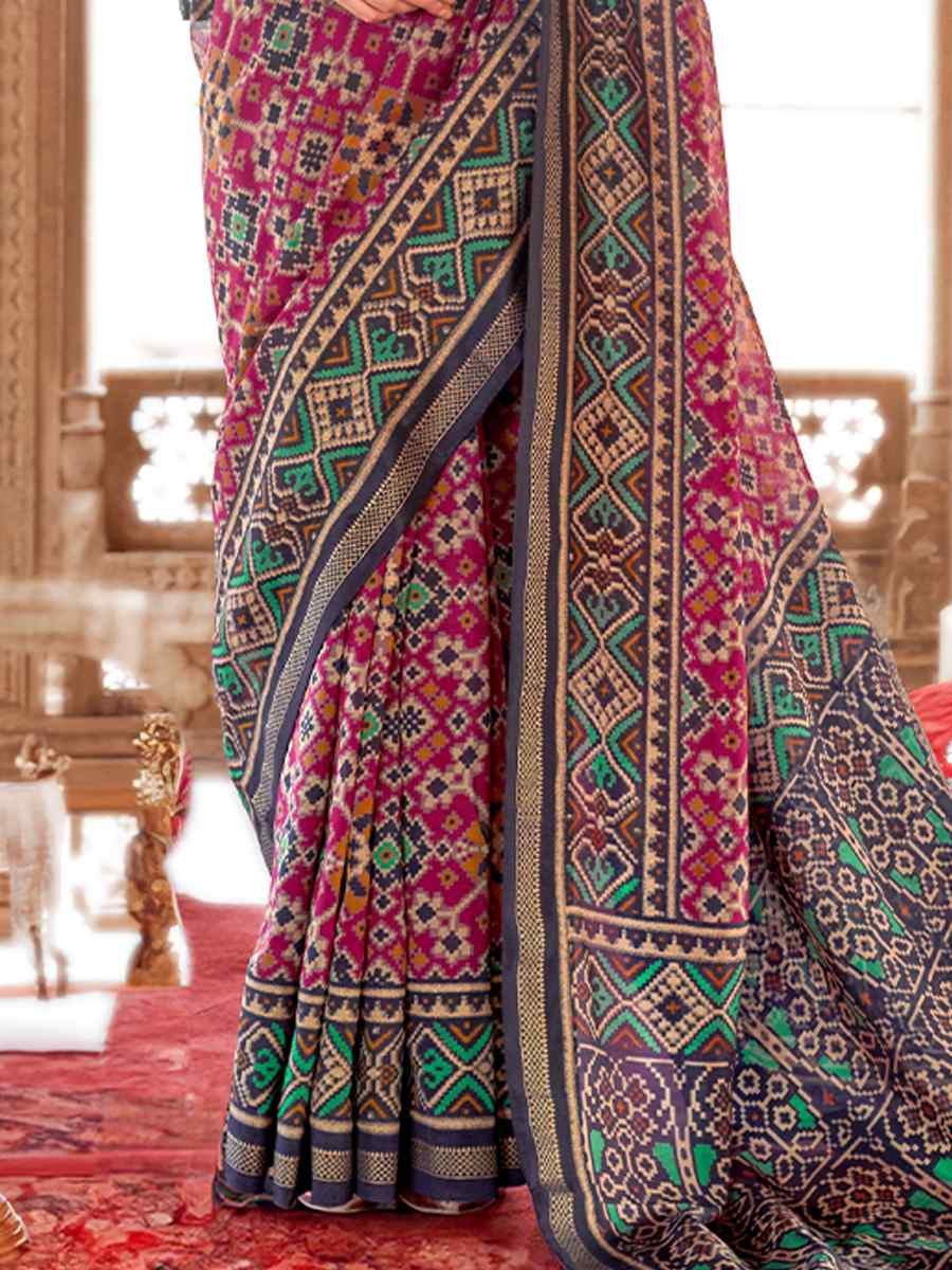 Multi Georgette Patola Printed Festival Wedding Fancy Heavy Border Saree
