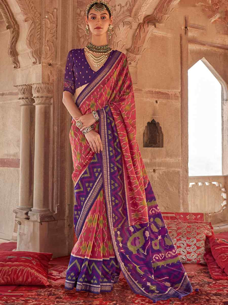 Multi Georgette Patola Printed Festival Wedding Fancy Heavy Border Saree