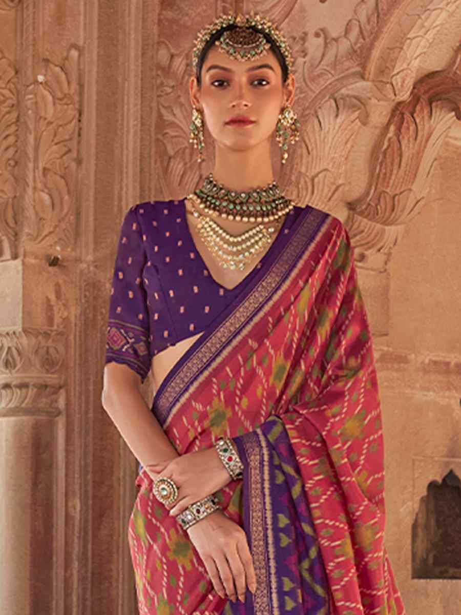 Multi Georgette Patola Printed Festival Wedding Fancy Heavy Border Saree
