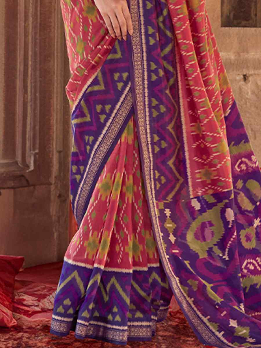 Multi Georgette Patola Printed Festival Wedding Fancy Heavy Border Saree