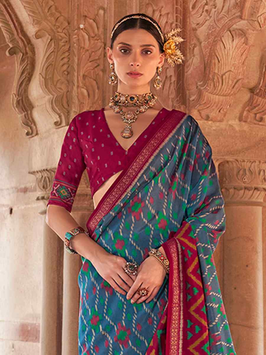 Multi Georgette Patola Printed Festival Wedding Fancy Heavy Border Saree