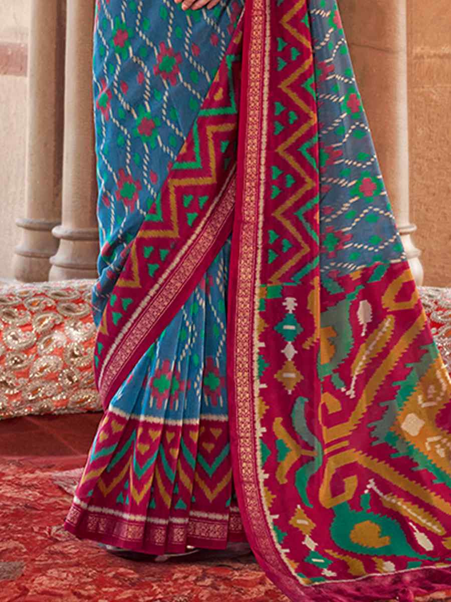 Multi Georgette Patola Printed Festival Wedding Fancy Heavy Border Saree