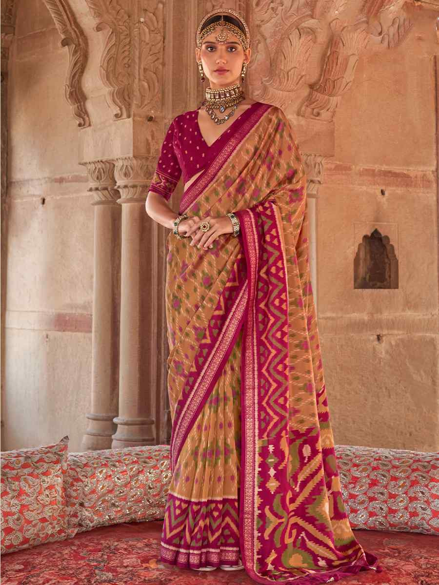 Multi Georgette Patola Printed Festival Wedding Fancy Heavy Border Saree