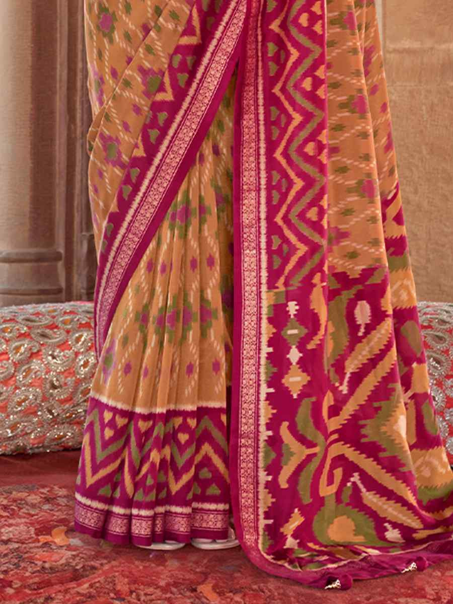 Multi Georgette Patola Printed Festival Wedding Fancy Heavy Border Saree