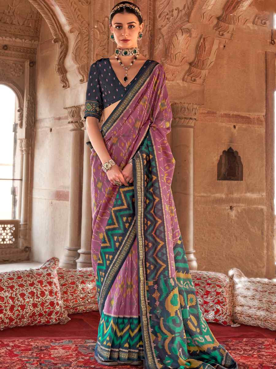 Multi Georgette Patola Printed Festival Wedding Fancy Heavy Border Saree