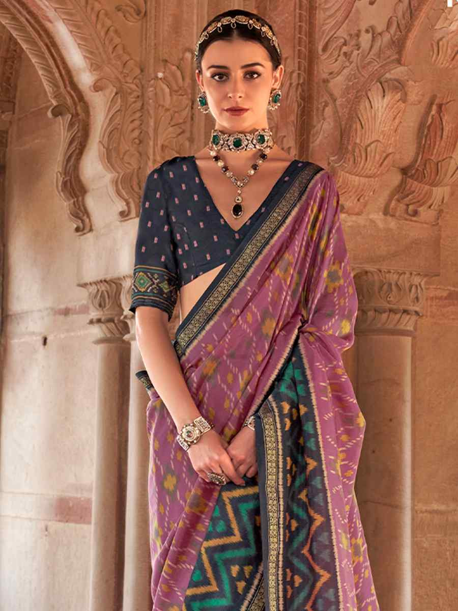 Multi Georgette Patola Printed Festival Wedding Fancy Heavy Border Saree