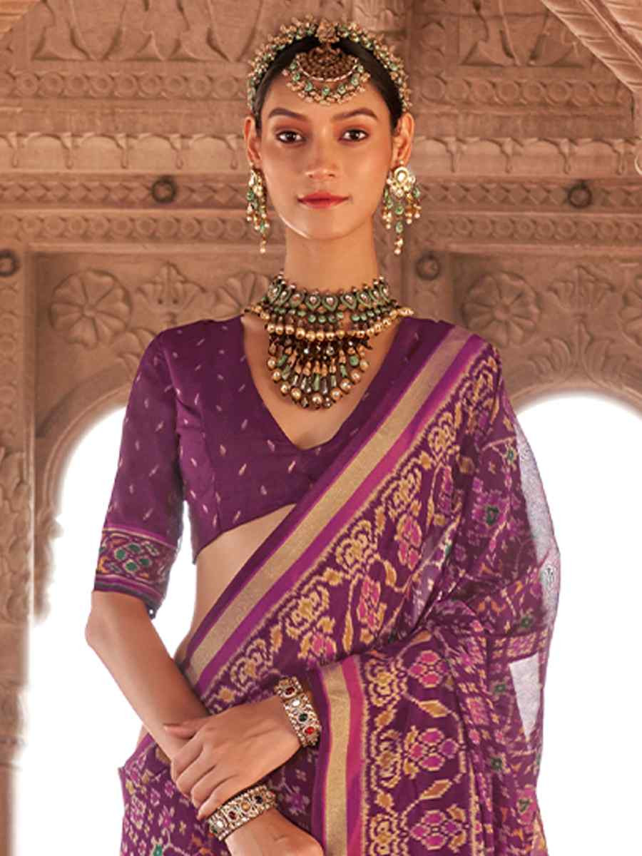 Multi Georgette Patola Printed Festival Wedding Fancy Heavy Border Saree