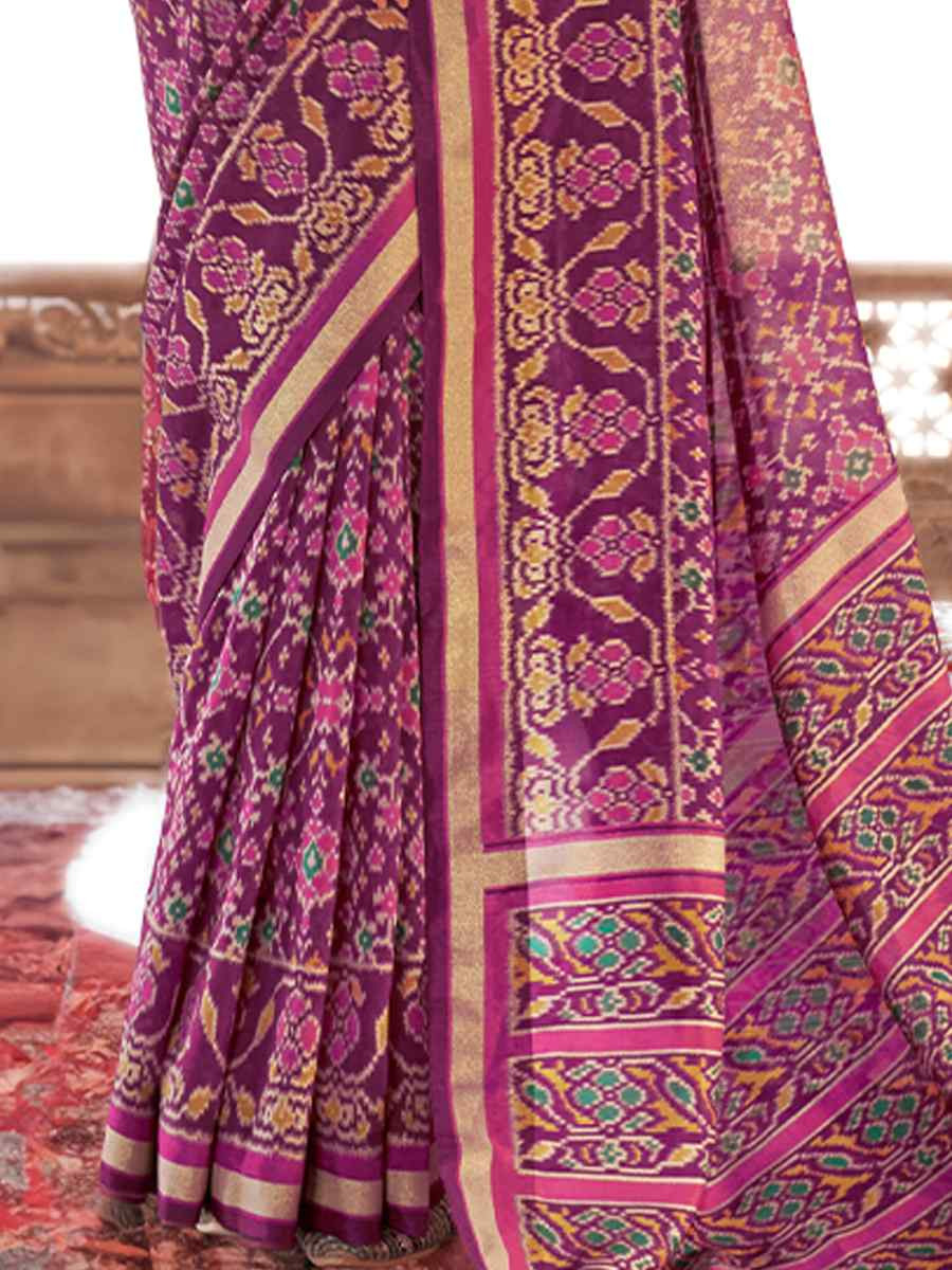 Multi Georgette Patola Printed Festival Wedding Fancy Heavy Border Saree