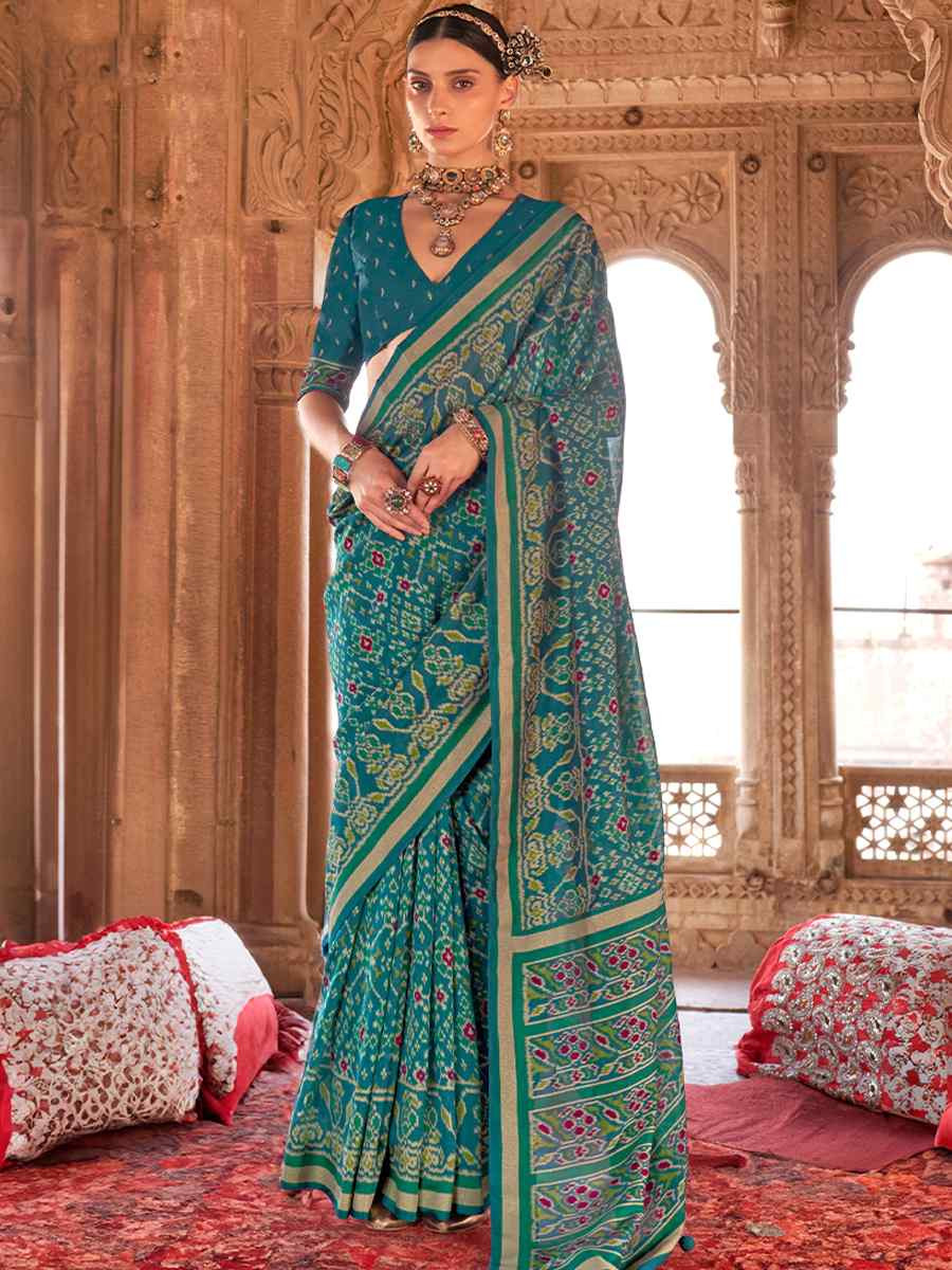 Multi Georgette Patola Printed Festival Wedding Fancy Heavy Border Saree