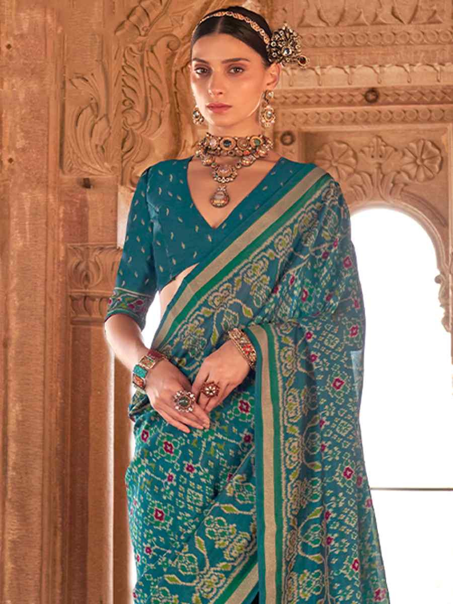 Multi Georgette Patola Printed Festival Wedding Fancy Heavy Border Saree