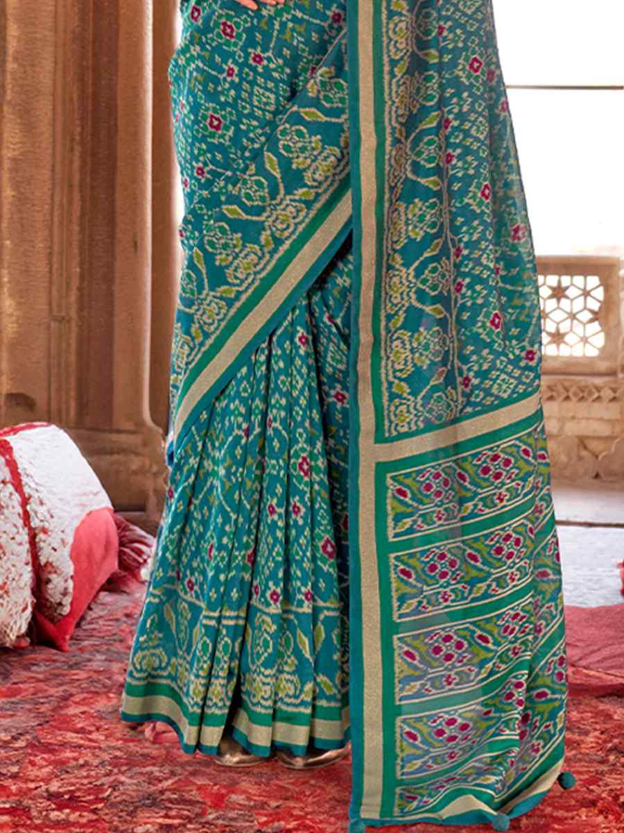 Multi Georgette Patola Printed Festival Wedding Fancy Heavy Border Saree
