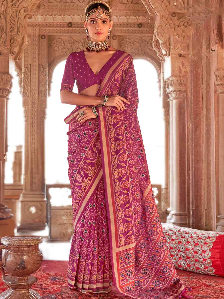 Multi Georgette Patola Printed Festival Wedding Fancy Heavy Border Saree