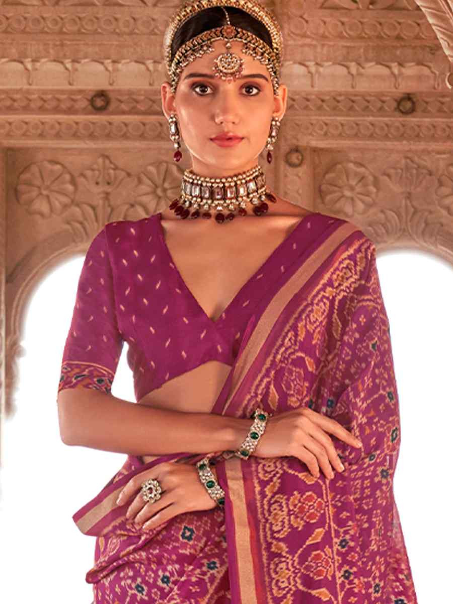 Multi Georgette Patola Printed Festival Wedding Fancy Heavy Border Saree