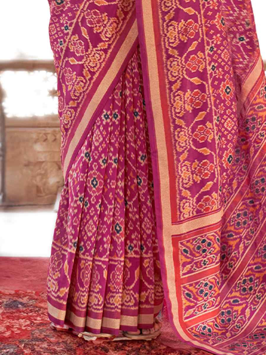 Multi Georgette Patola Printed Festival Wedding Fancy Heavy Border Saree