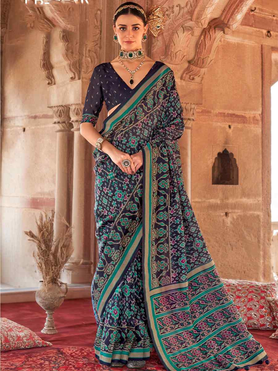 Multi Georgette Patola Printed Festival Wedding Fancy Heavy Border Saree