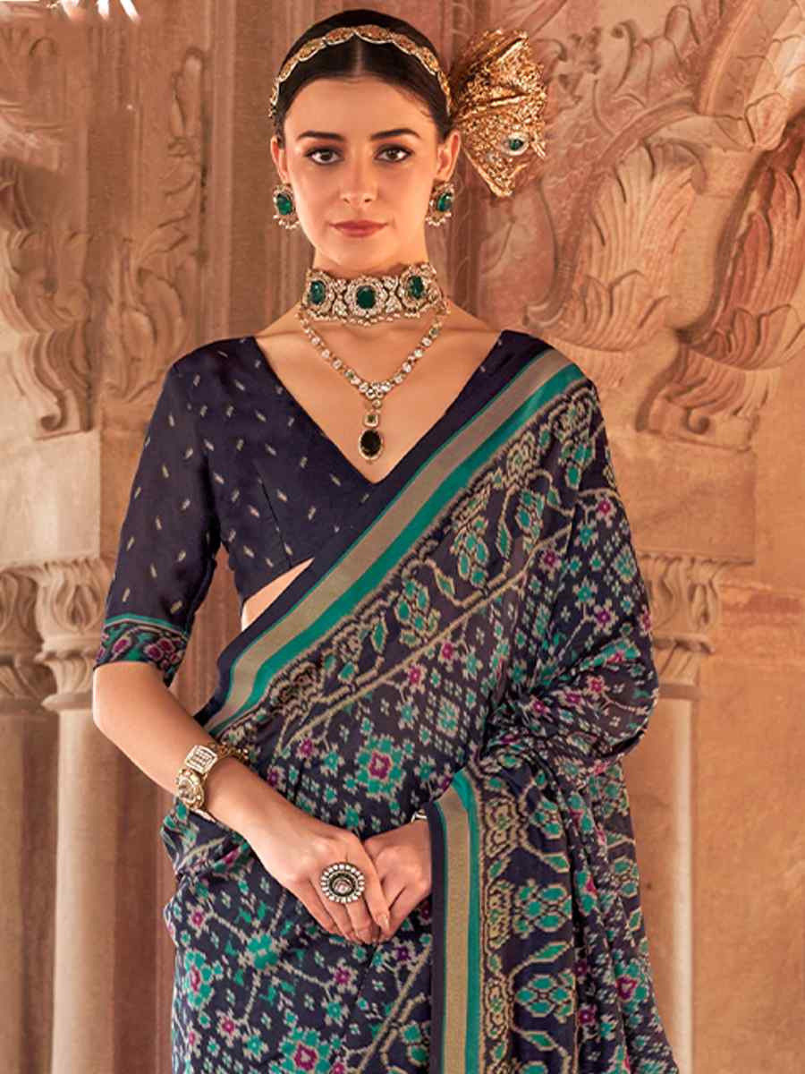 Multi Georgette Patola Printed Festival Wedding Fancy Heavy Border Saree