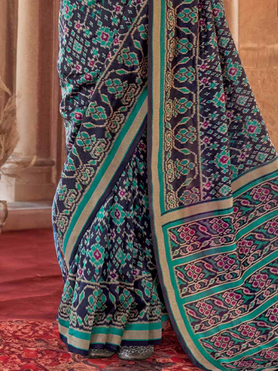 Multi Georgette Patola Printed Festival Wedding Fancy Heavy Border Saree