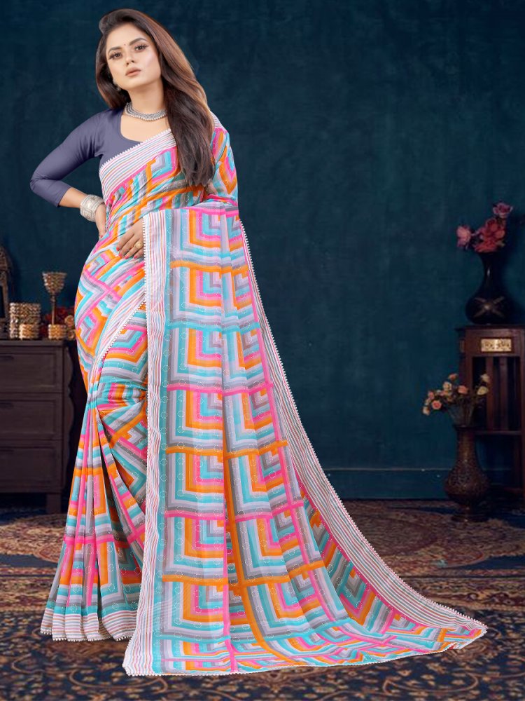 Multi Georgette Printed Casual Festival Contemporary Saree