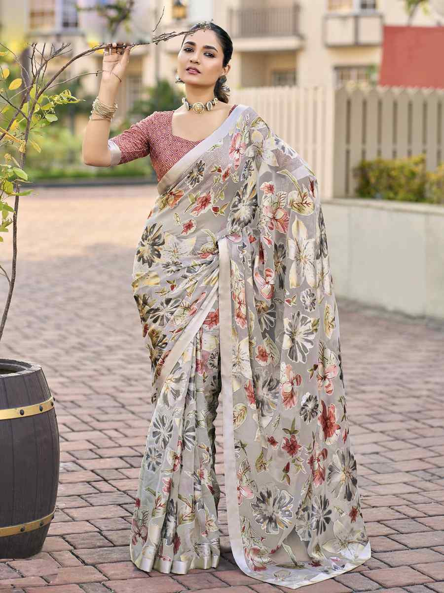 Multi Georgette Printed Casual Reception Festival Wedding Fancy Heavy Border Saree