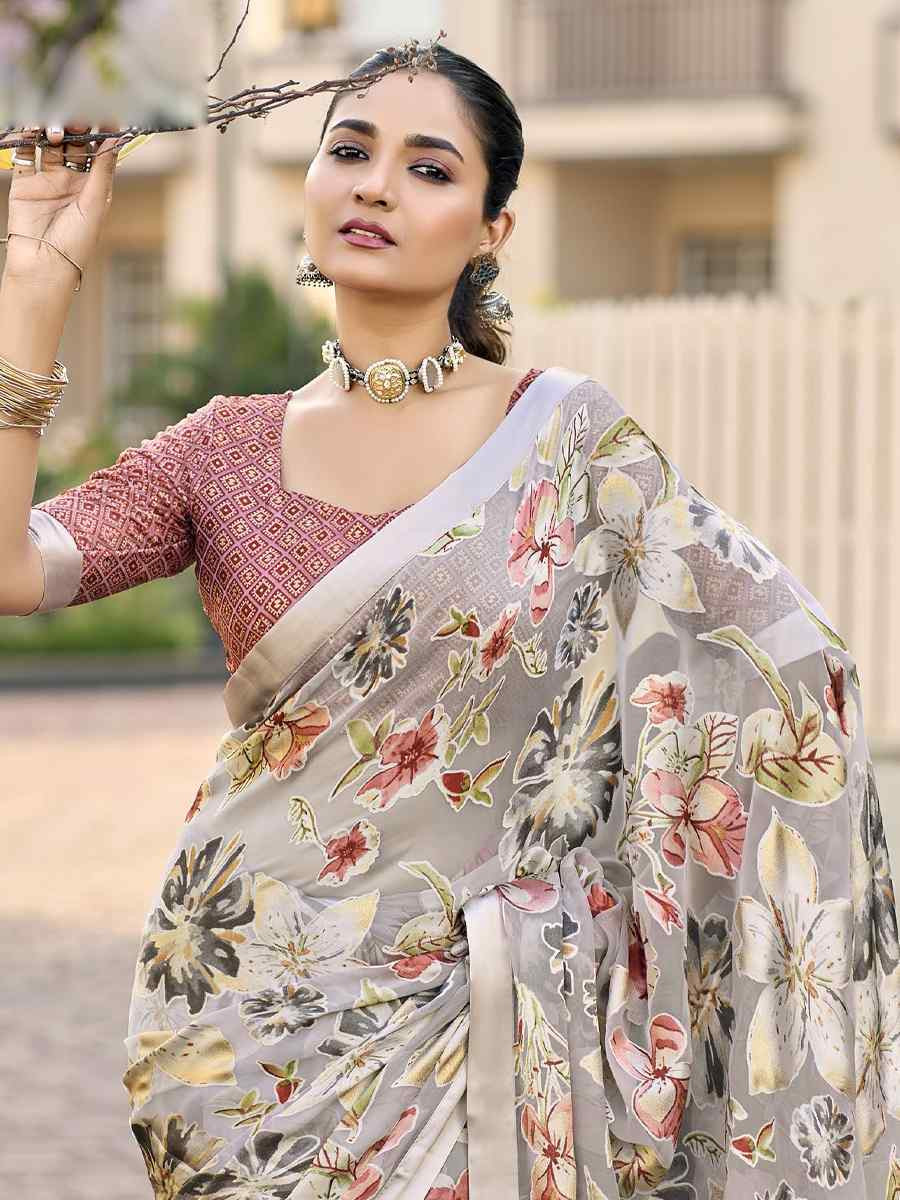 Multi Georgette Printed Casual Reception Festival Wedding Fancy Heavy Border Saree