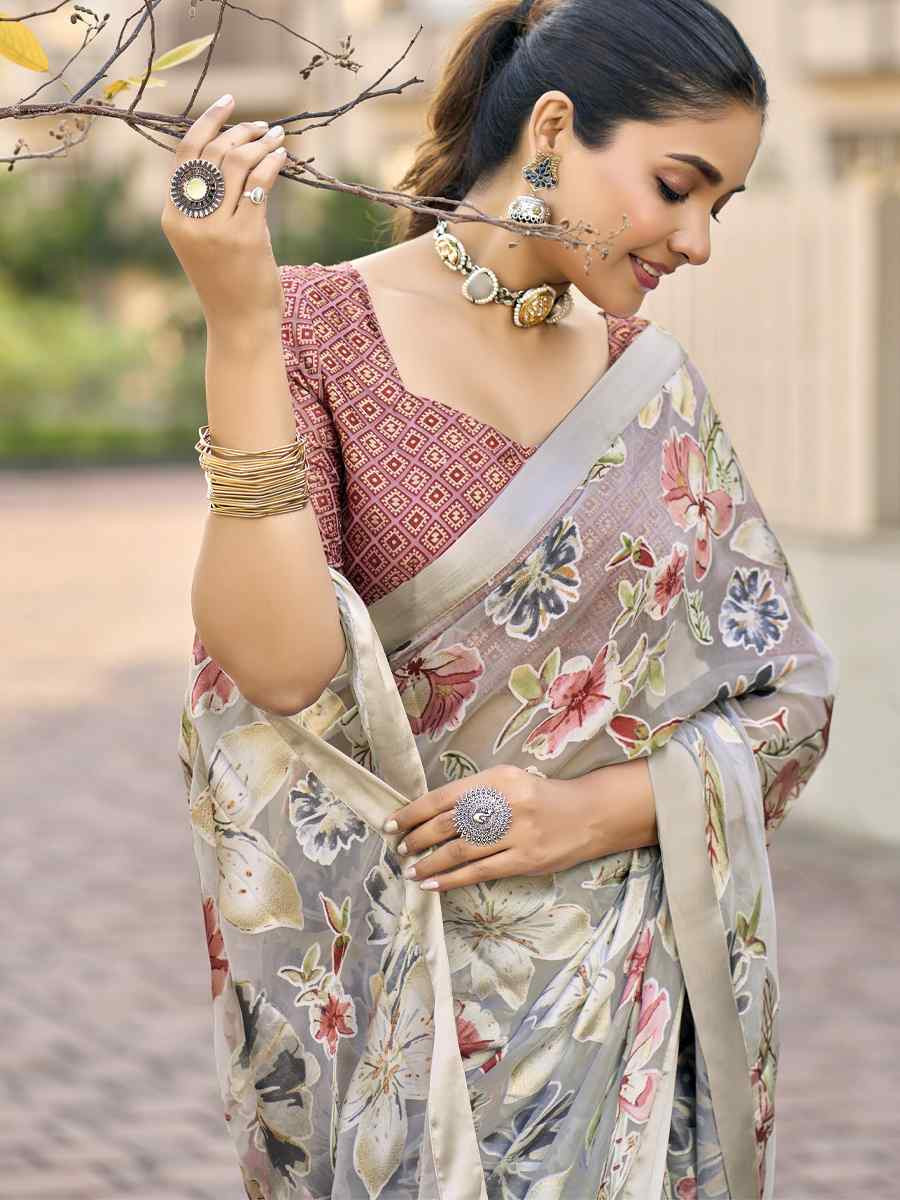 Multi Georgette Printed Casual Reception Festival Wedding Fancy Heavy Border Saree