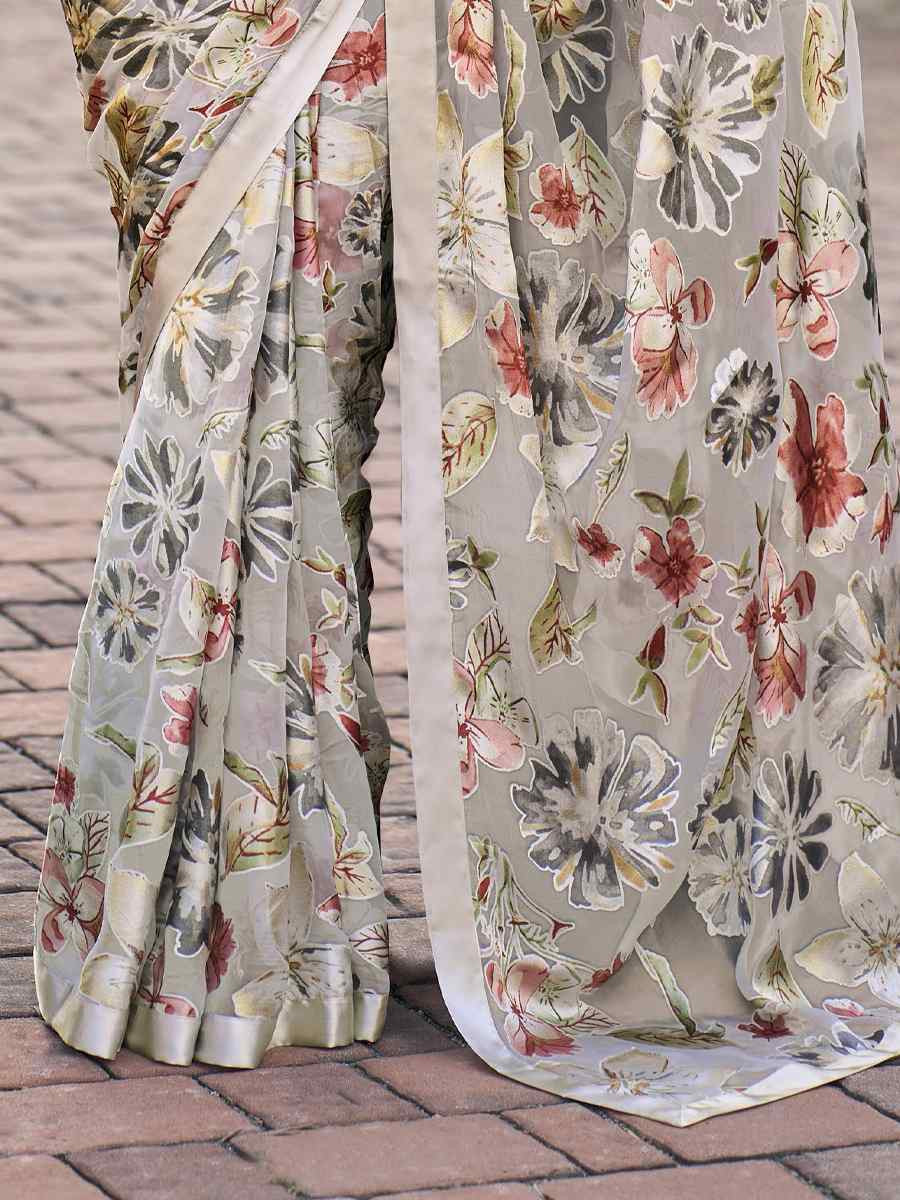 Multi Georgette Printed Casual Reception Festival Wedding Fancy Heavy Border Saree