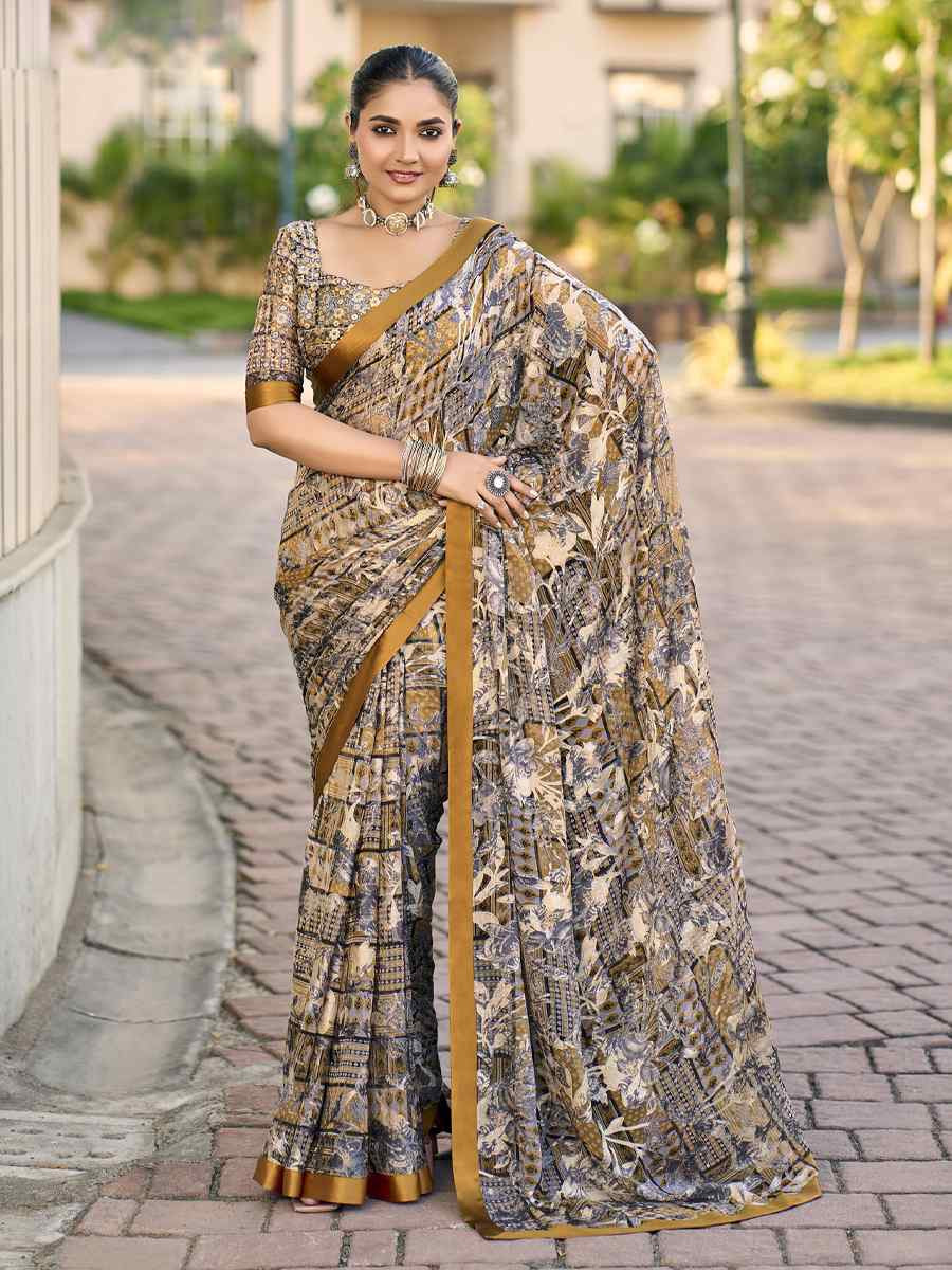 Multi Georgette Printed Casual Reception Festival Wedding Fancy Heavy Border Saree