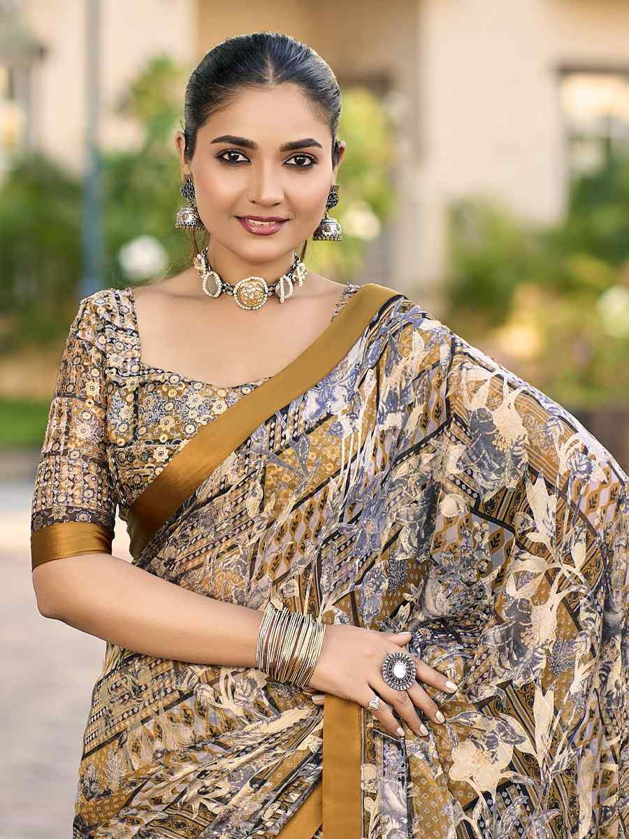 Multi Georgette Printed Casual Reception Festival Wedding Fancy Heavy Border Saree