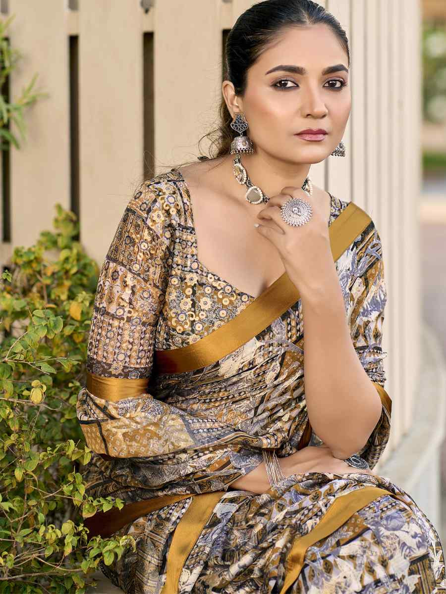 Multi Georgette Printed Casual Reception Festival Wedding Fancy Heavy Border Saree