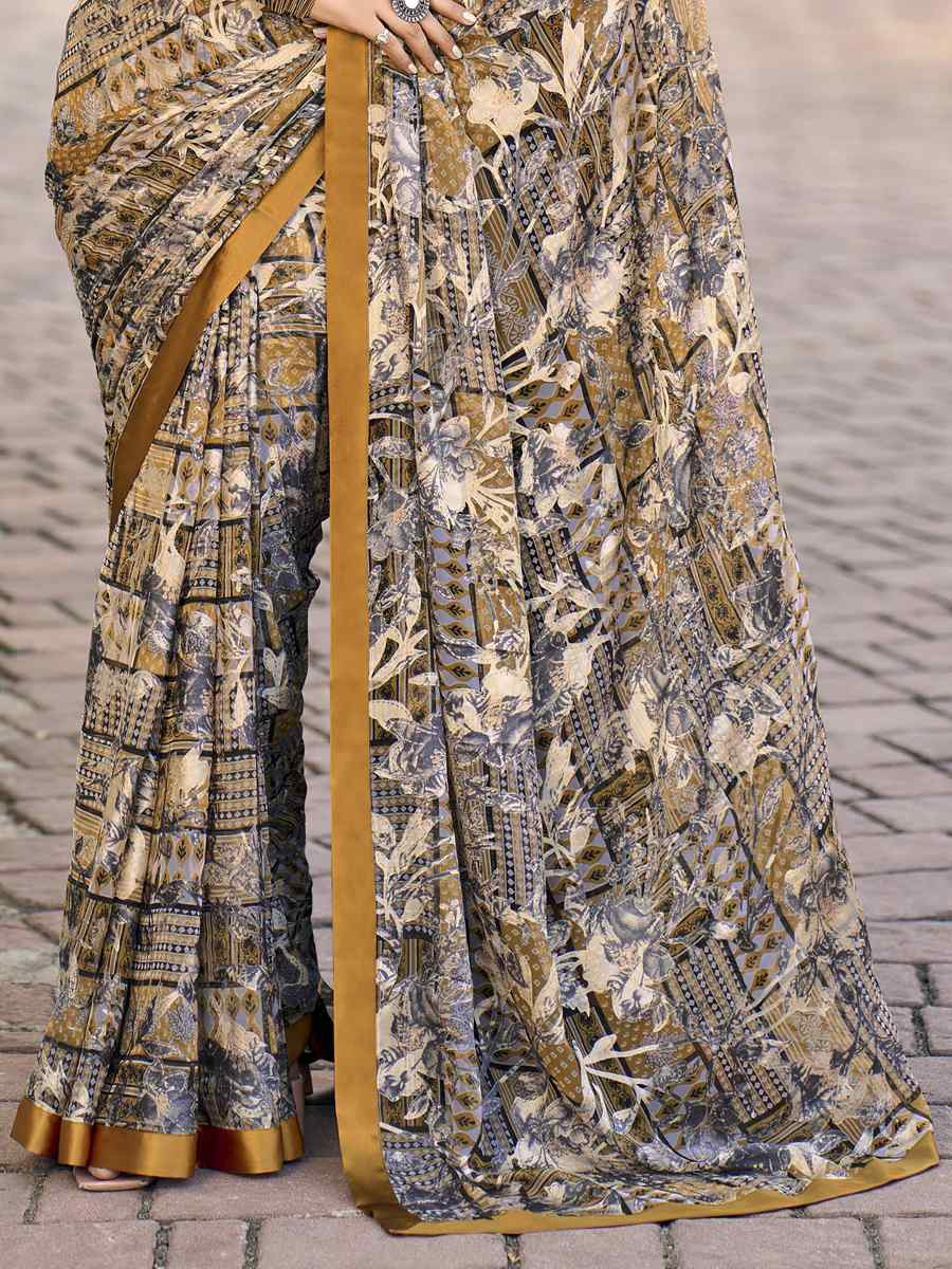 Multi Georgette Printed Casual Reception Festival Wedding Fancy Heavy Border Saree