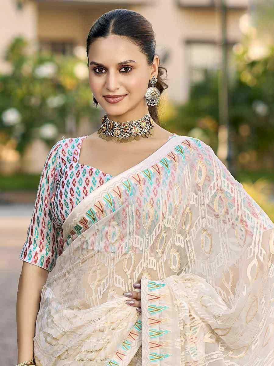 Multi Georgette Printed Casual Reception Festival Wedding Fancy Heavy Border Saree