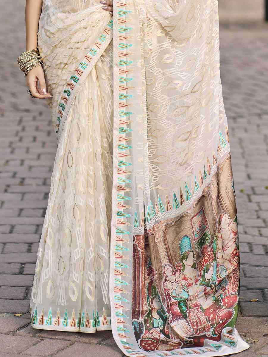 Multi Georgette Printed Casual Reception Festival Wedding Fancy Heavy Border Saree
