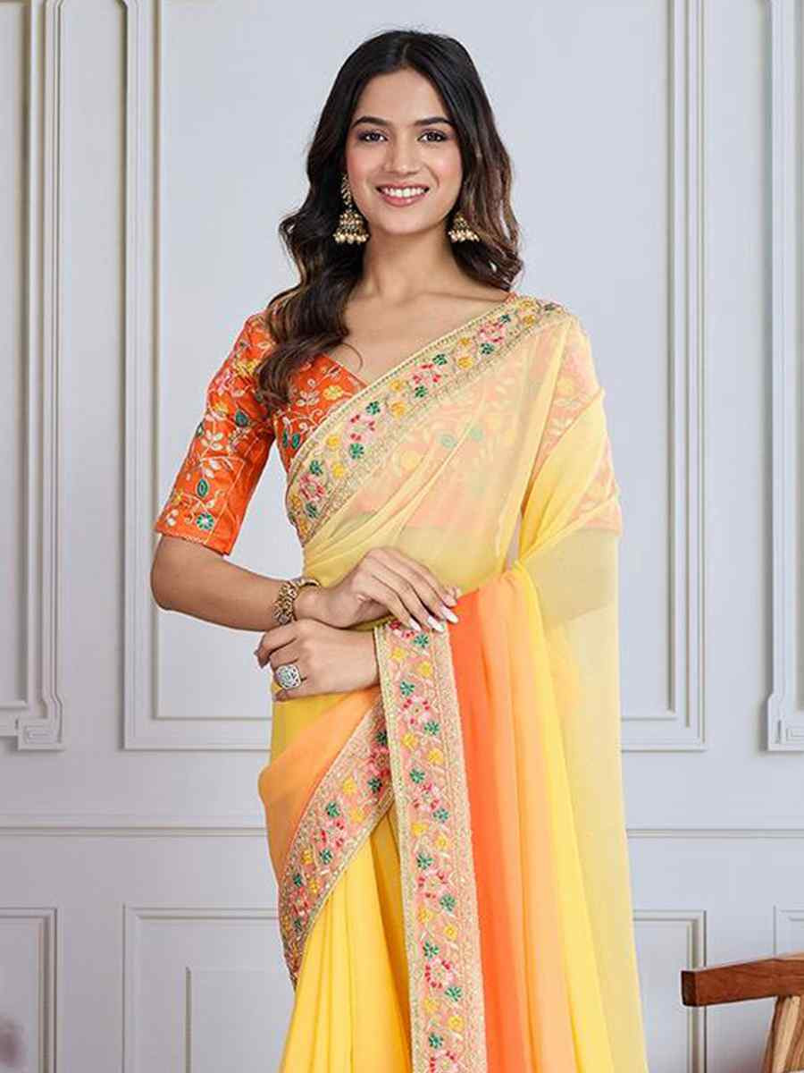 Multi Georgette Printed Festival Casual Heavy Border Saree