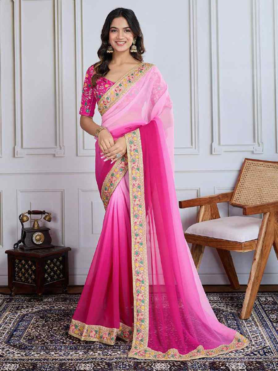 Multi Georgette Printed Festival Casual Heavy Border Saree