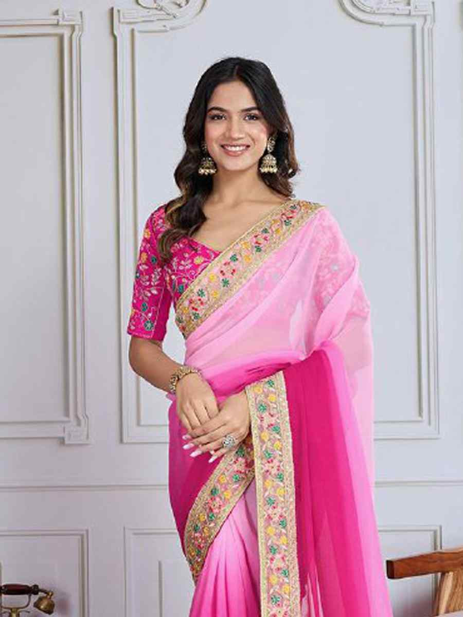 Multi Georgette Printed Festival Casual Heavy Border Saree