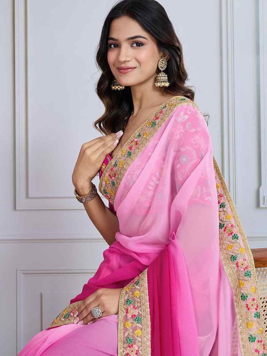 Multi Georgette Printed Festival Casual Heavy Border Saree