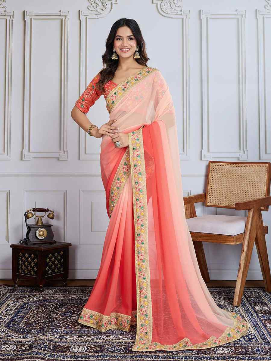 Multi Georgette Printed Festival Casual Heavy Border Saree