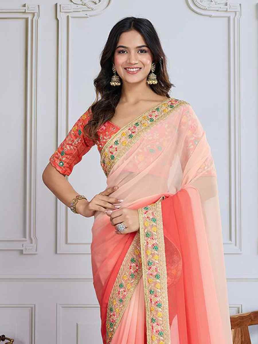 Multi Georgette Printed Festival Casual Heavy Border Saree